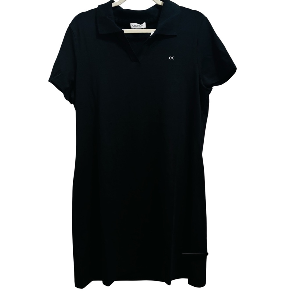 Calvin Klein NWT New Black Polo Tee with White CK Embroidery Dress Sz L